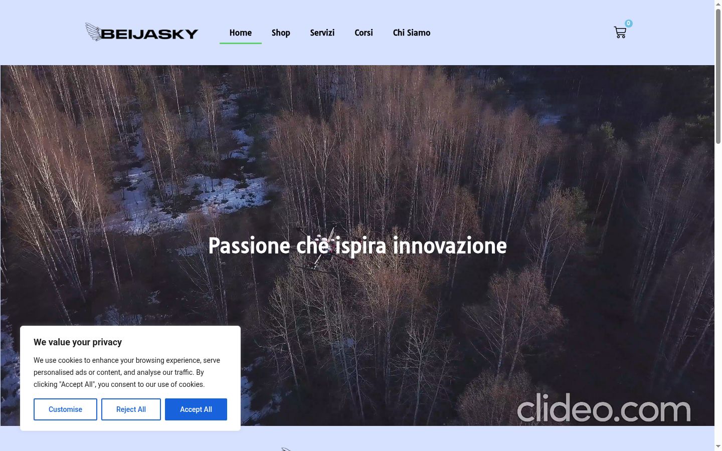 Screenshot del banner di consenso mostrato prima di qualsiasi interazione