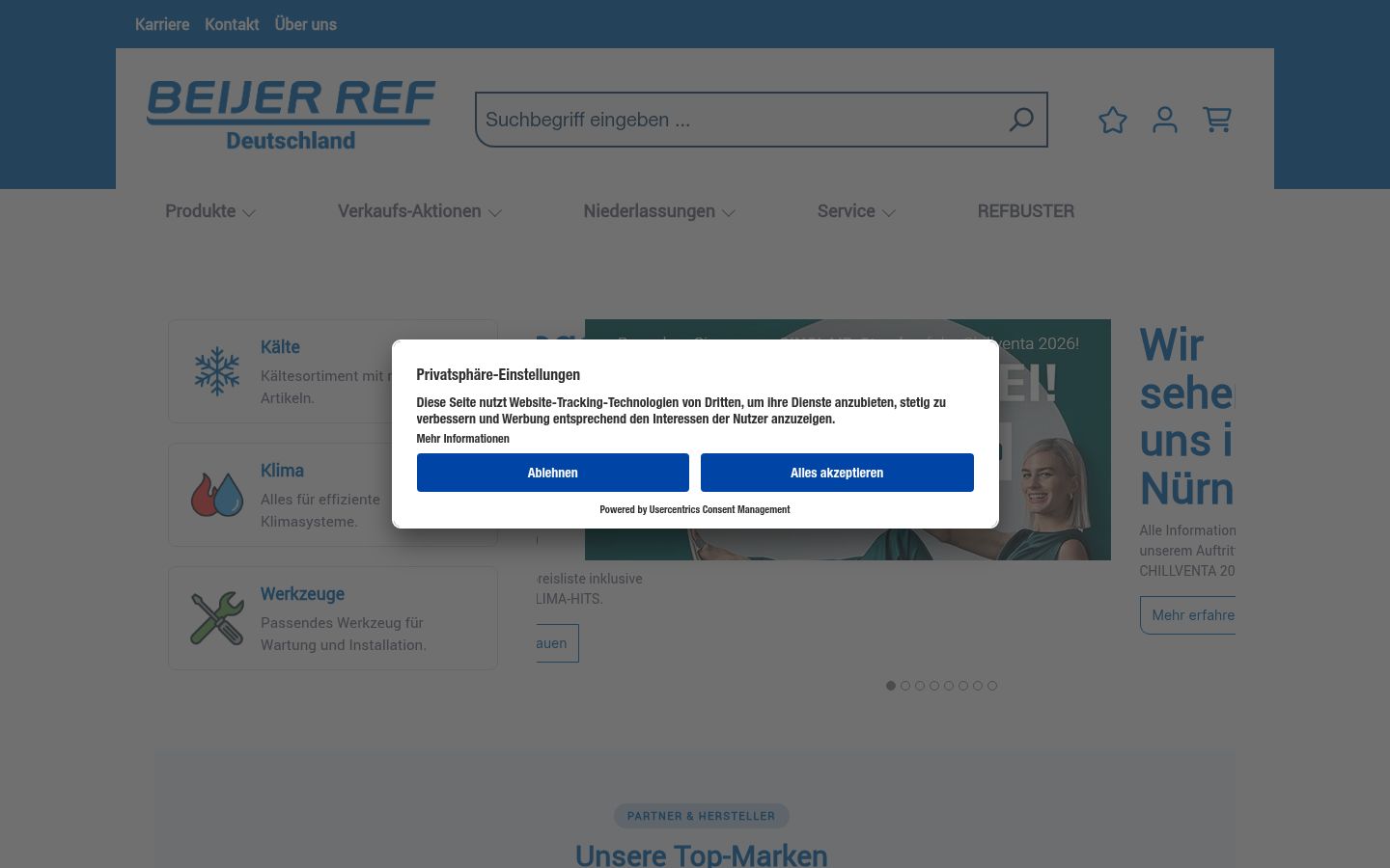 Skärmbild av samtyckesbannern som visades före någon interaktion