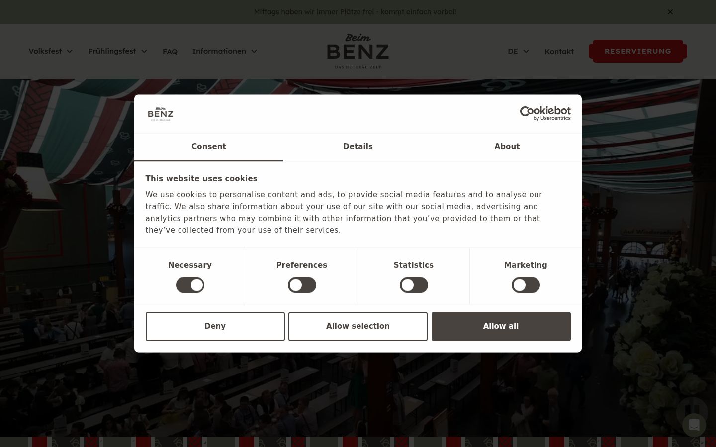 Screenshot des Einwilligungsbanners vor jeglicher Interaktion