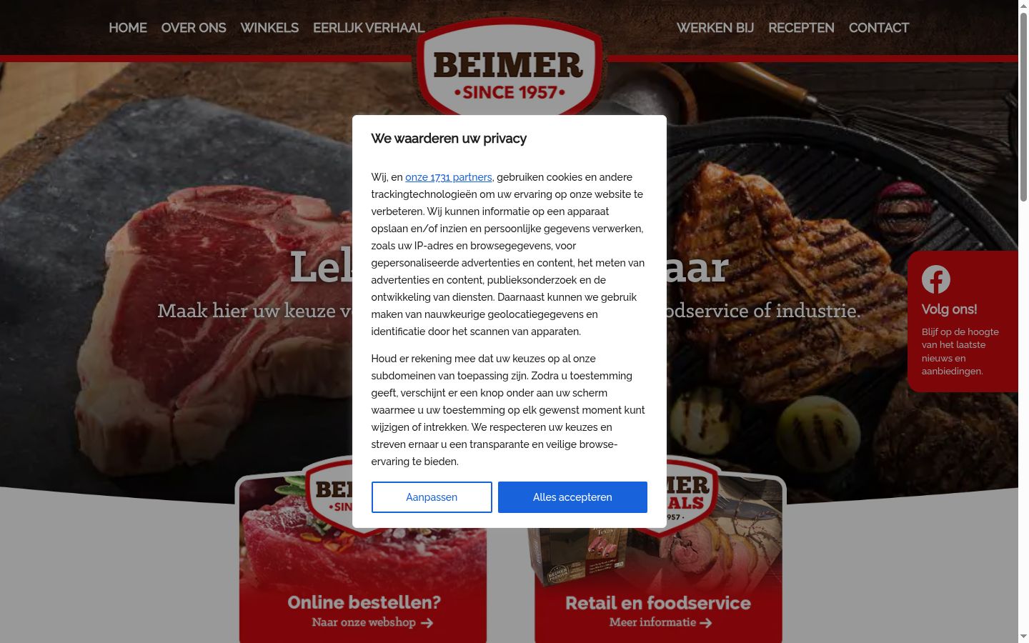 Skærmbillede af samtykkebanneret, som det blev vist før nogen interaktion