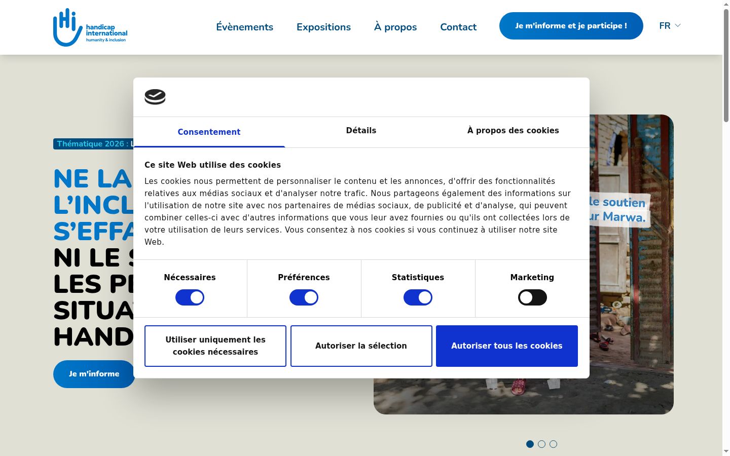 Screenshot del banner di consenso mostrato prima di qualsiasi interazione