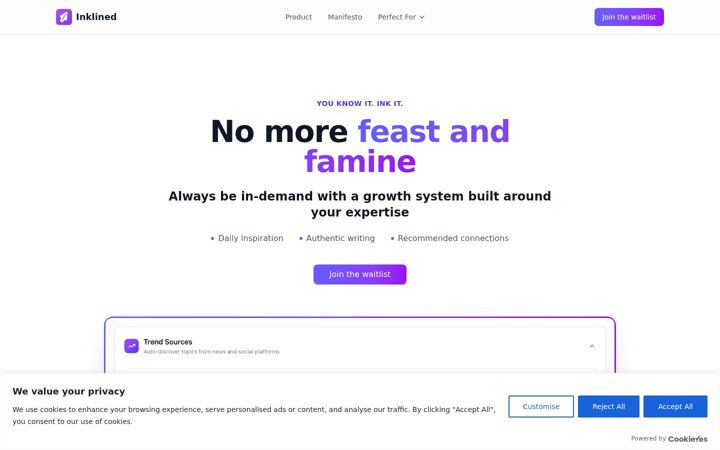 Screenshot of beinklined.com