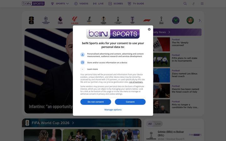 Screenshot of beinsports.com