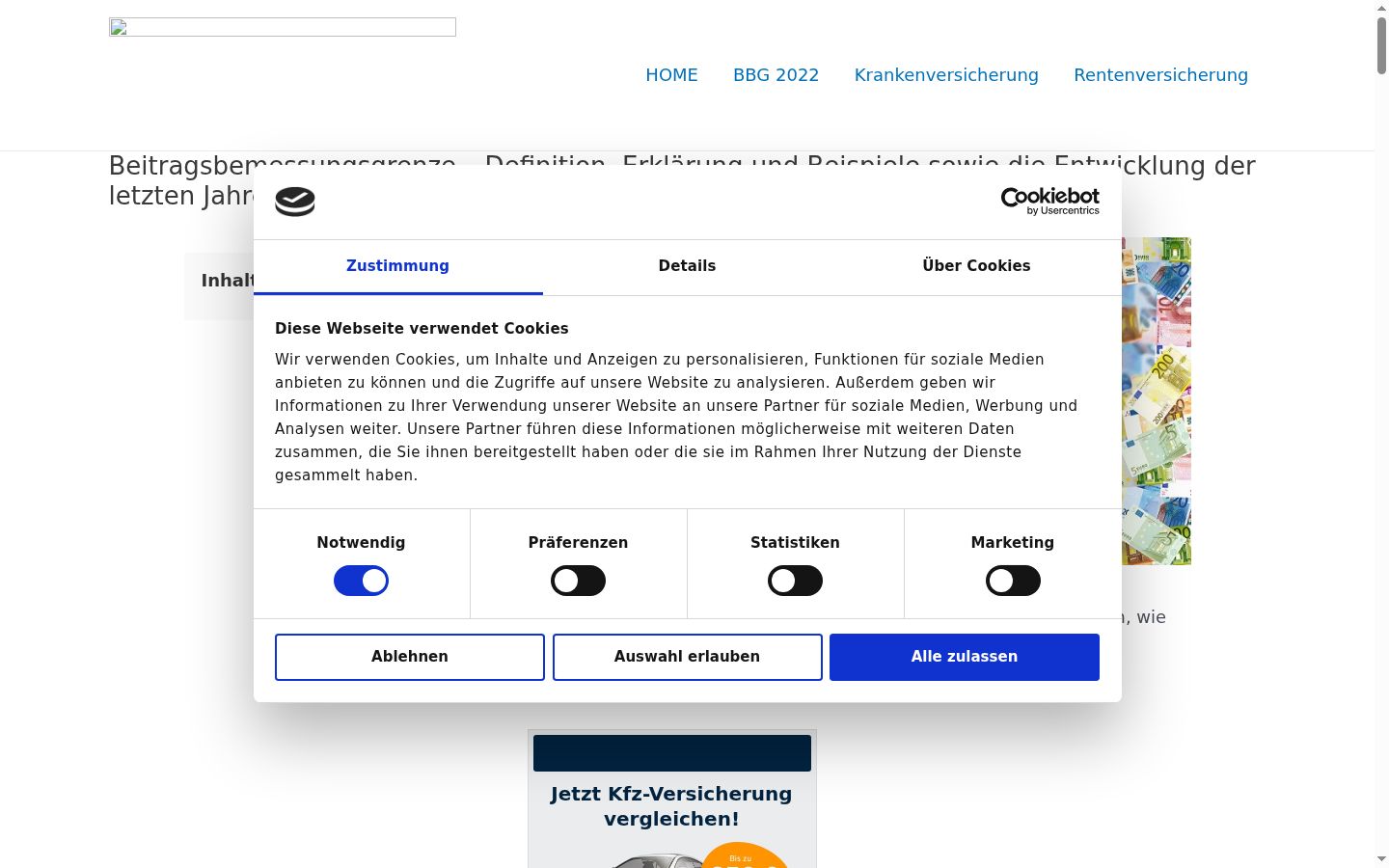 Screenshot des Einwilligungsbanners vor jeglicher Interaktion