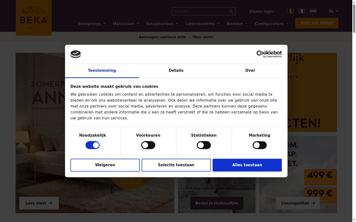 Captura de pantalla del banner de consentimiento mostrado antes de cualquier interacción