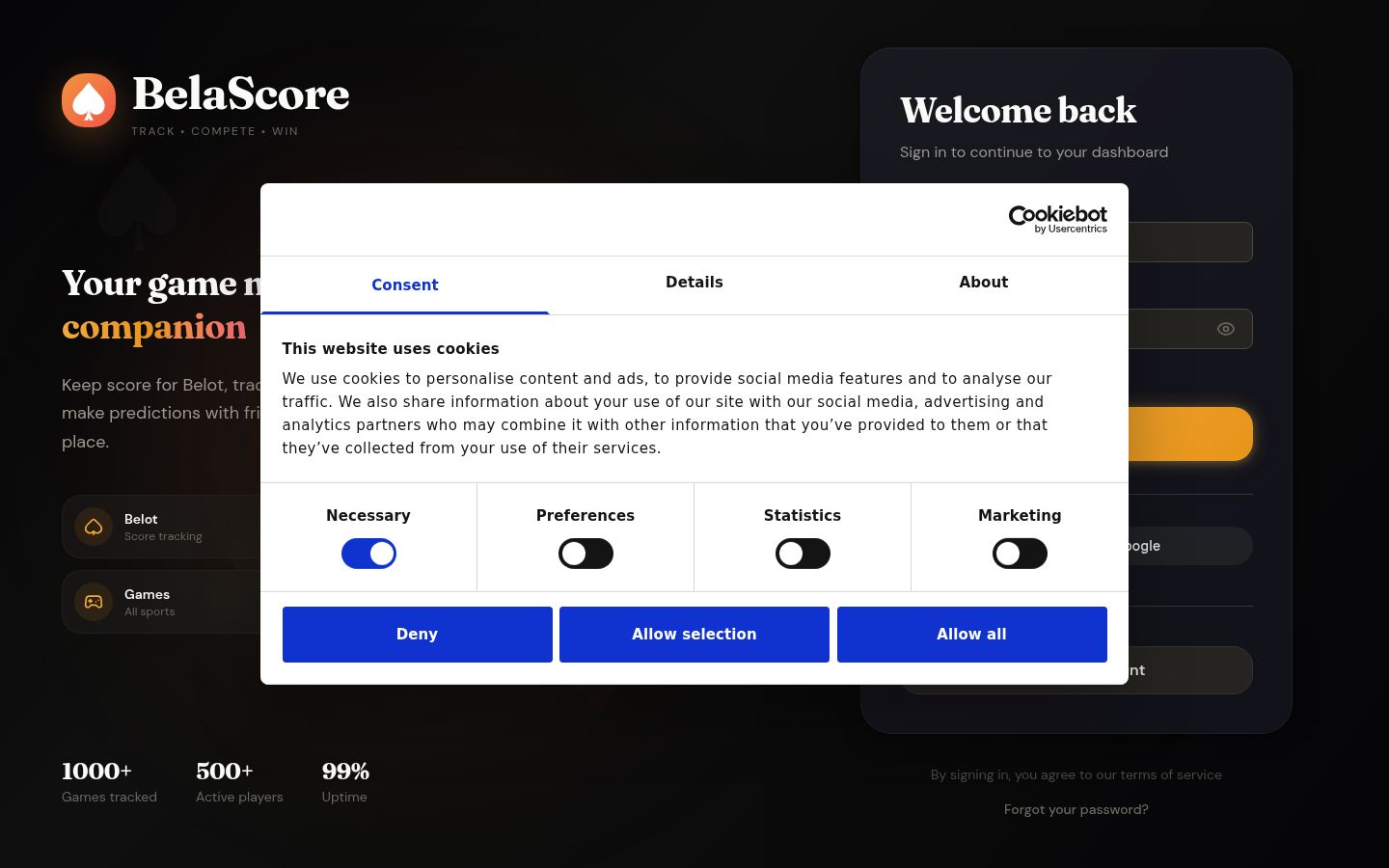 Screenshot del banner di consenso mostrato prima di qualsiasi interazione