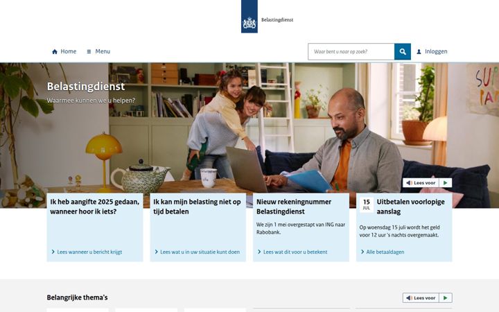 Screenshot stránky belastingdienst.nl