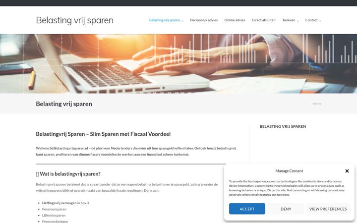 Screenshot of belastingvrijsparen.nl