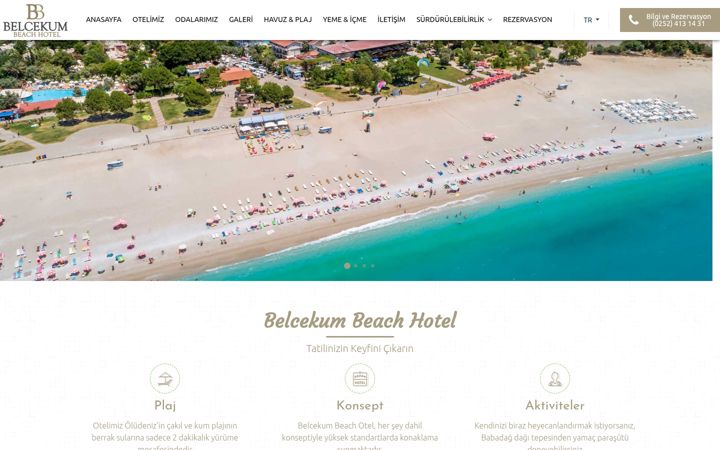 Screenshot of belcekumotel.com