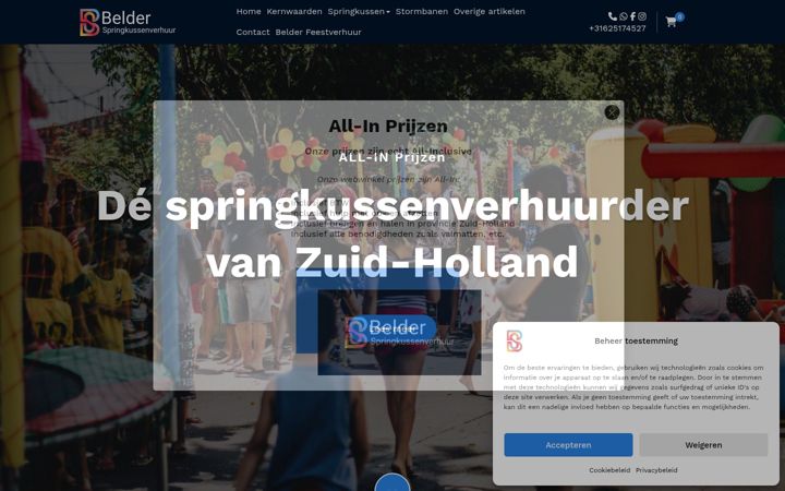 Ekraanipilt saidist belderspringkussenverhuur.nl