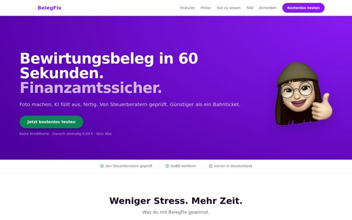 Screenshot of belegfix.de