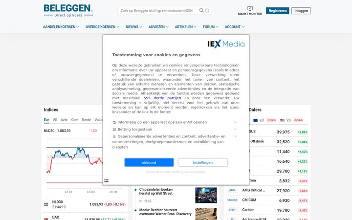 Screenshot of beleggen.nl