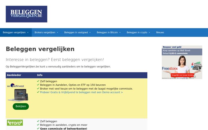 Screenshot of beleggenvergelijken.be