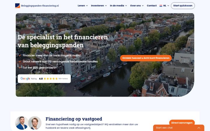 Ekraanipilt saidist beleggingspanden-financiering.nl