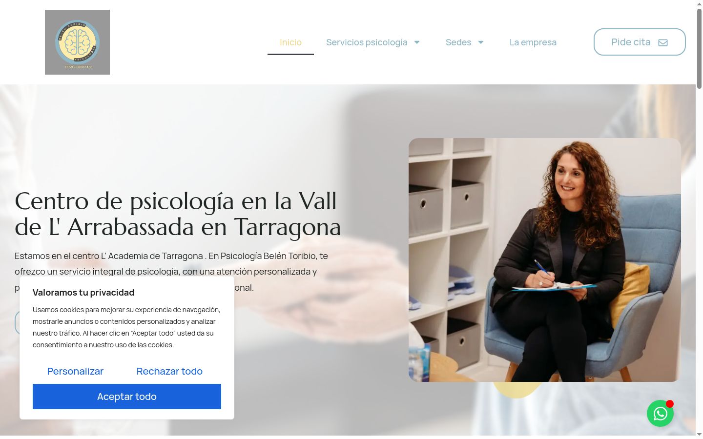 Captura de pantalla del banner de consentimiento mostrado antes de cualquier interacción