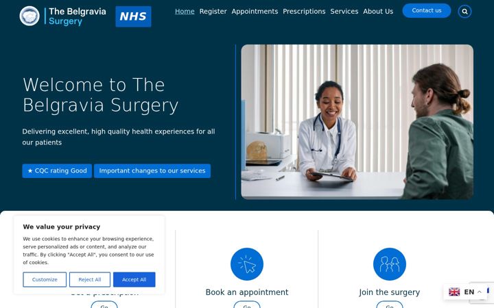 Screenshot of belgravia-surgery-sw1.nhs.uk