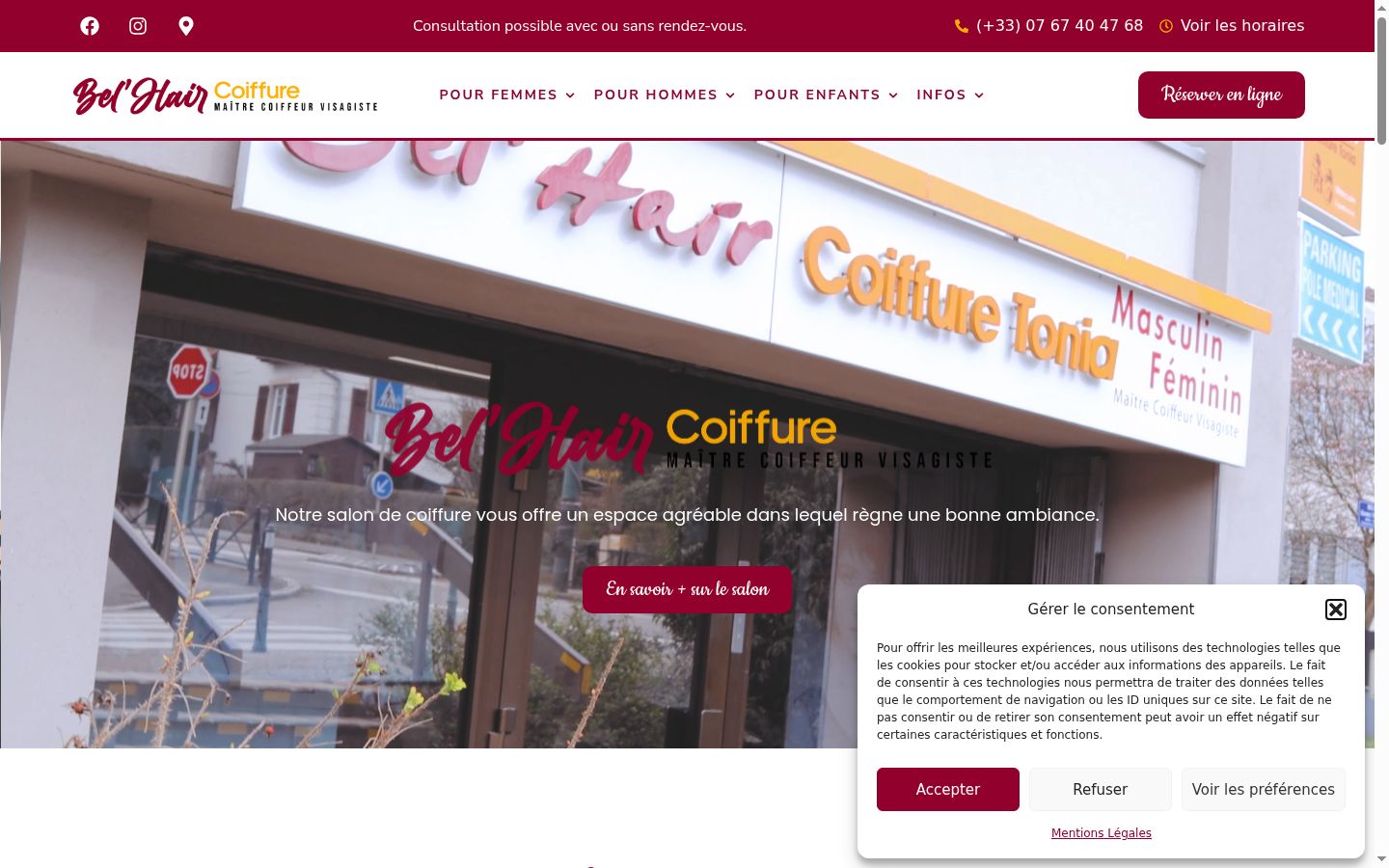 Capture d'écran de la bannière de consentement affichée avant toute interaction