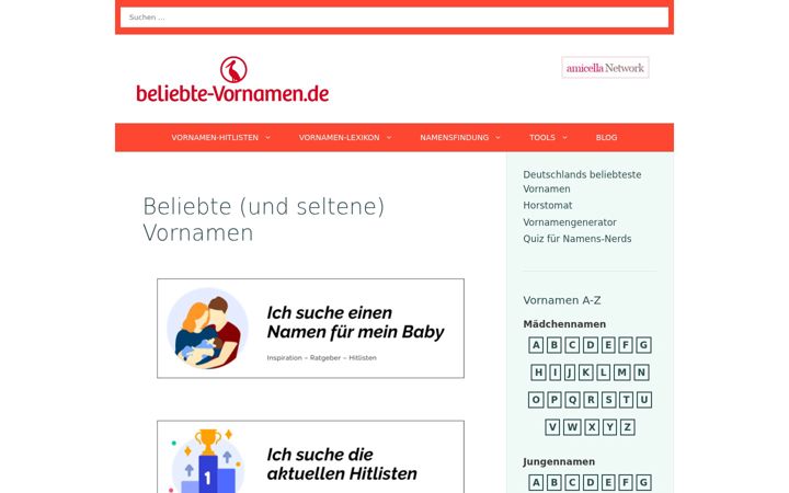 Screenshot of beliebte-vornamen.de