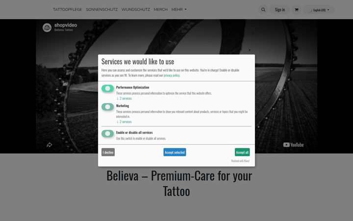 Screenshot of believa-tattoo.com