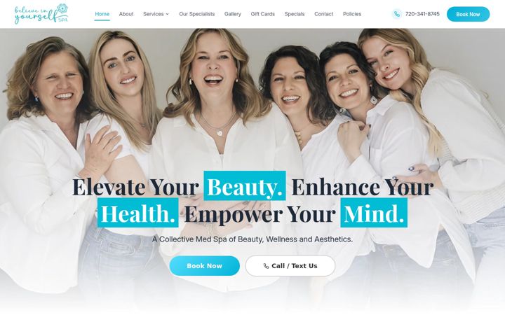 Screenshot of believeinyourselfspa.com