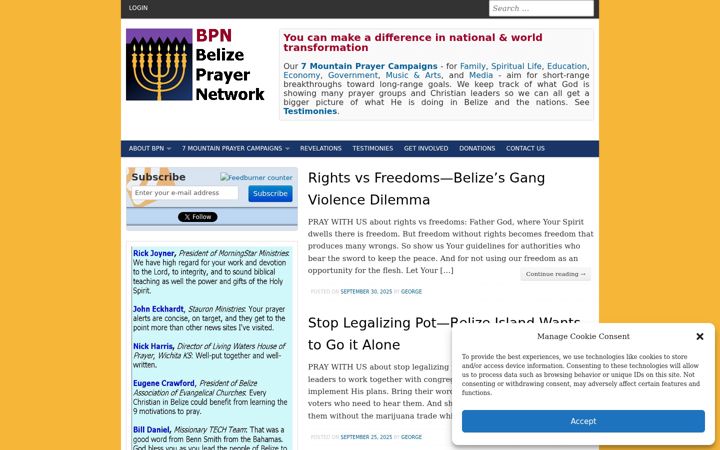 Screenshot of belizeprayernetwork.com