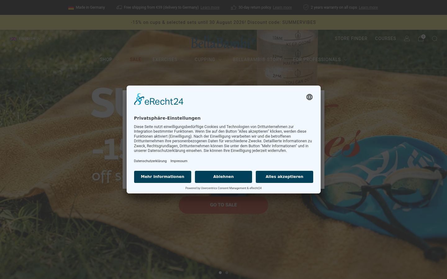 Screenshot des Einwilligungsbanners vor jeglicher Interaktion
