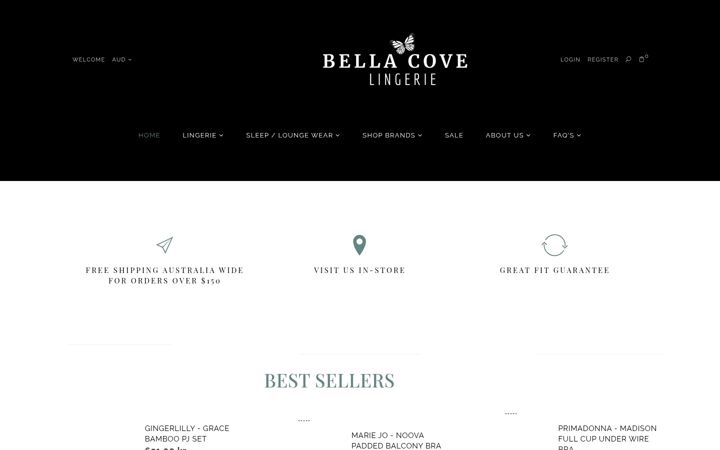 Screenshot of bellacovelingerie.com.au