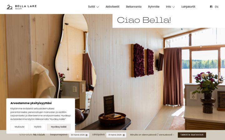 Captură de ecran a bellalakeresort.fi