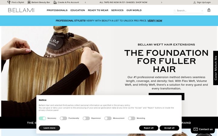 Ekrānuzņēmums no bellamihair.com