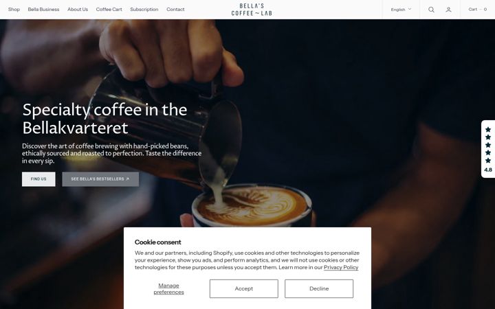 Screenshot of bellascoffeelab.com