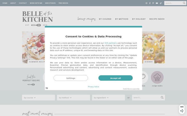 Screenshot of belleofthekitchen.com