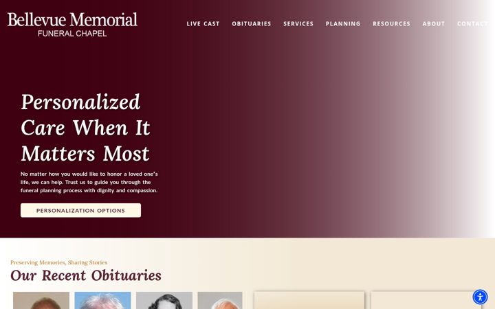 Screenshot of bellevuefuneralchapel.com