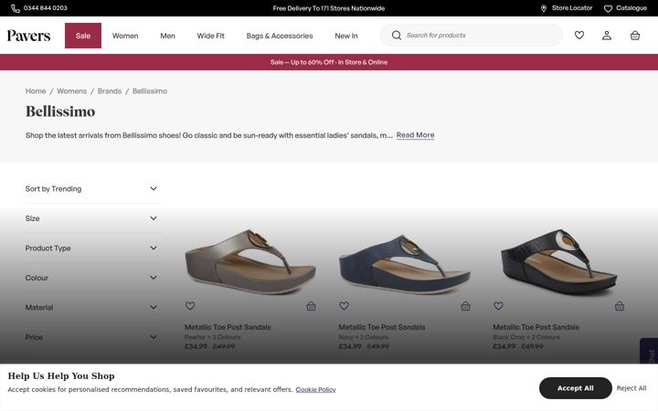 Screenshot of bellissimoshoes.co.uk