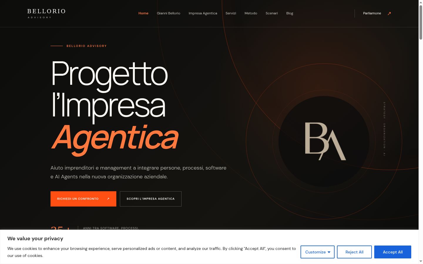 Captura de ecrã do banner de consentimento apresentado antes de qualquer interação