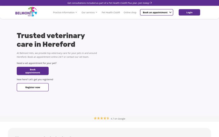 Screenshot of belmontvets.co.uk