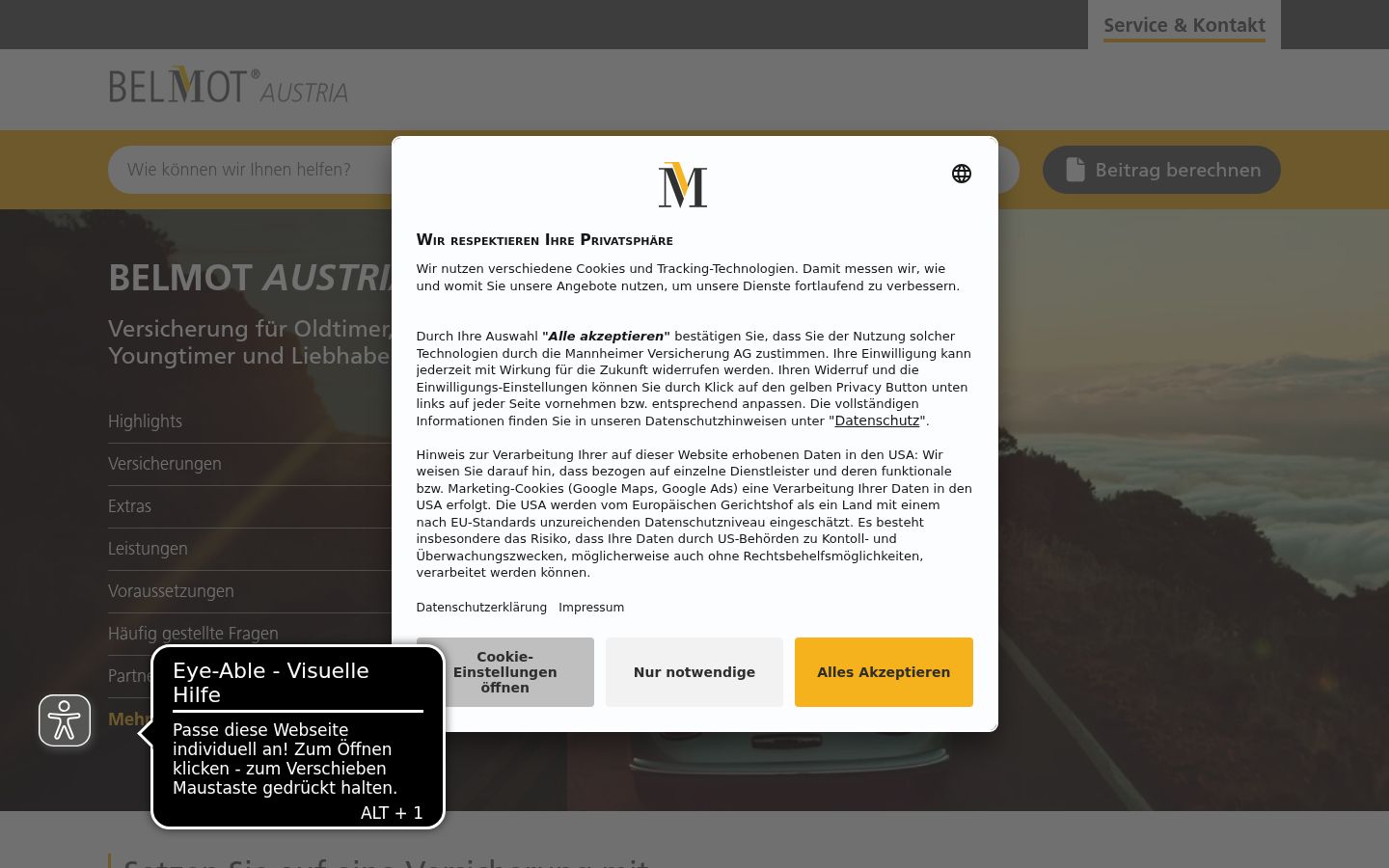 Screenshot del banner di consenso mostrato prima di qualsiasi interazione