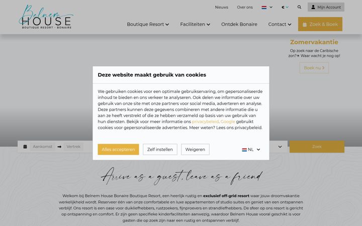 Screenshot of belnemhousebonaire.nl