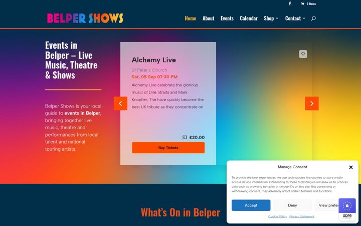 Screenshot of belpershows.co.uk