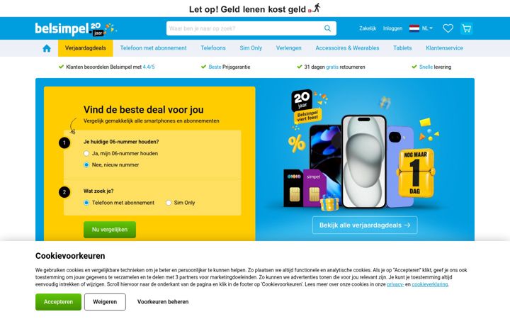 Screenshot of belsimpel.nl