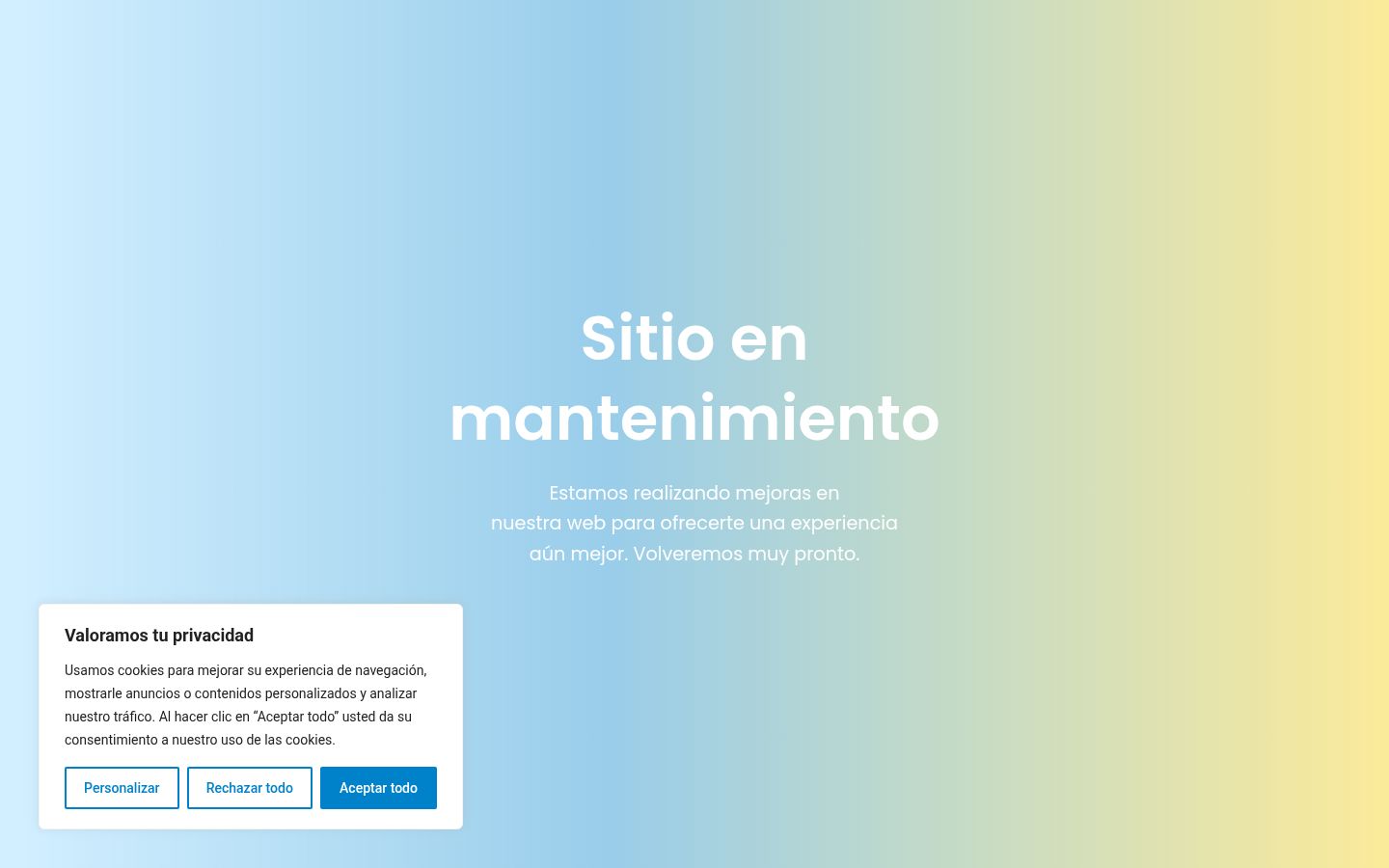 Captura de pantalla del banner de consentimiento mostrado antes de cualquier interacción