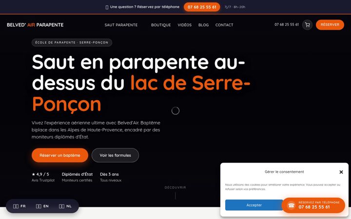 Screenshot of belvedair-parapente.com