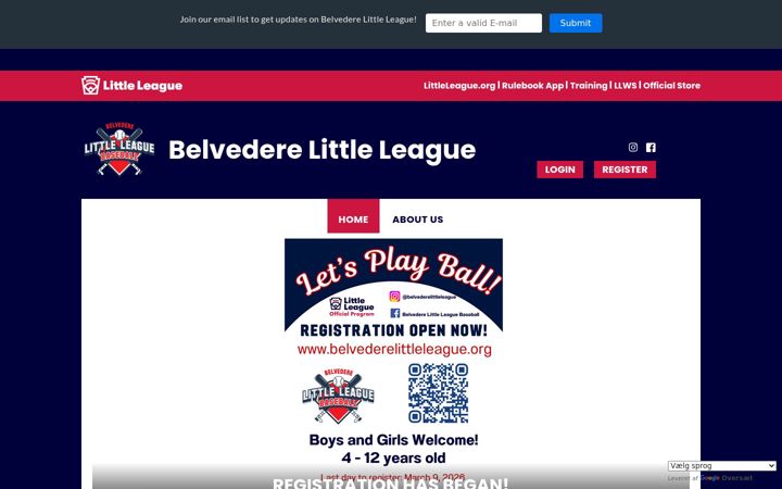 Screenshot of belvederelittleleague.org