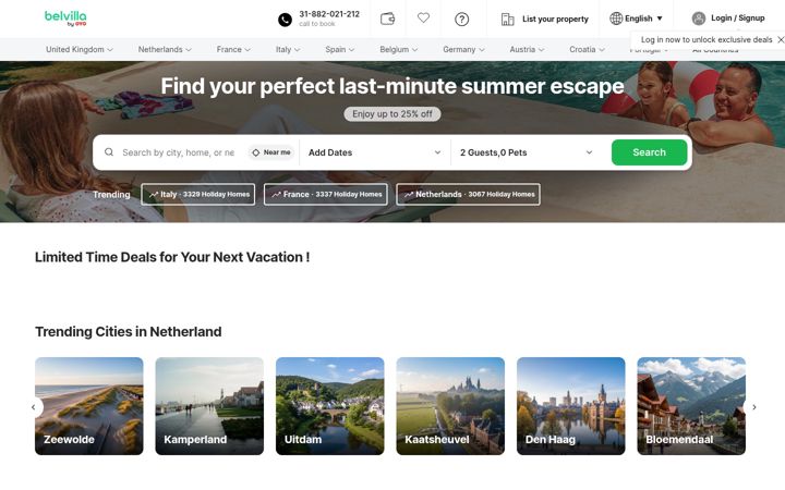 Screenshot of belvilla.co.uk