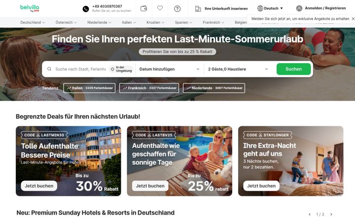 Screenshot of belvilla.de