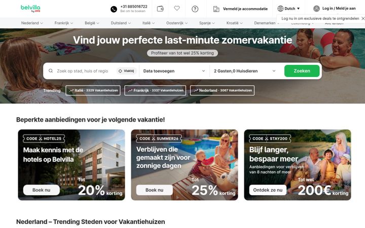 Screenshot of belvilla.nl