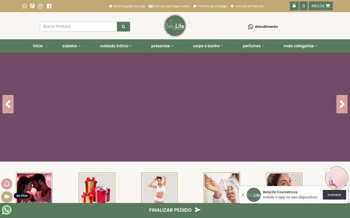 Screenshot of belylifecosmeticos.com.br