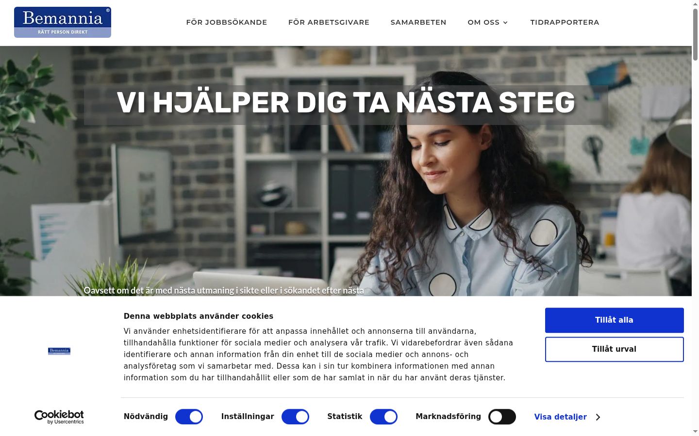 Skärmbild av samtyckesbannern som visades före någon interaktion