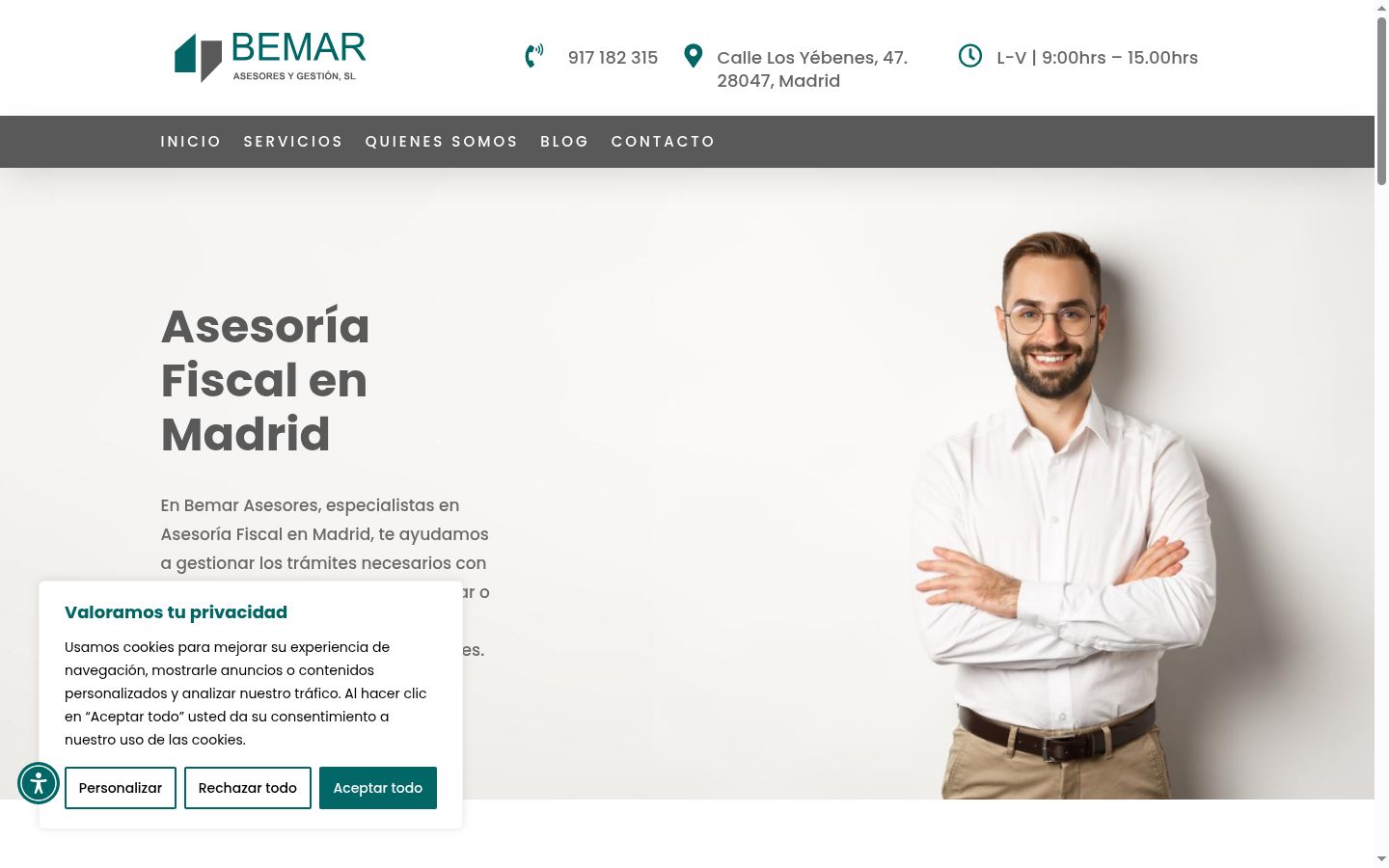 Captura de ecrã do banner de consentimento apresentado antes de qualquer interação