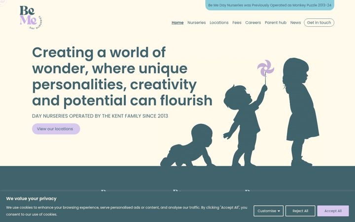 Screenshot of bemedaynurseries.co.uk