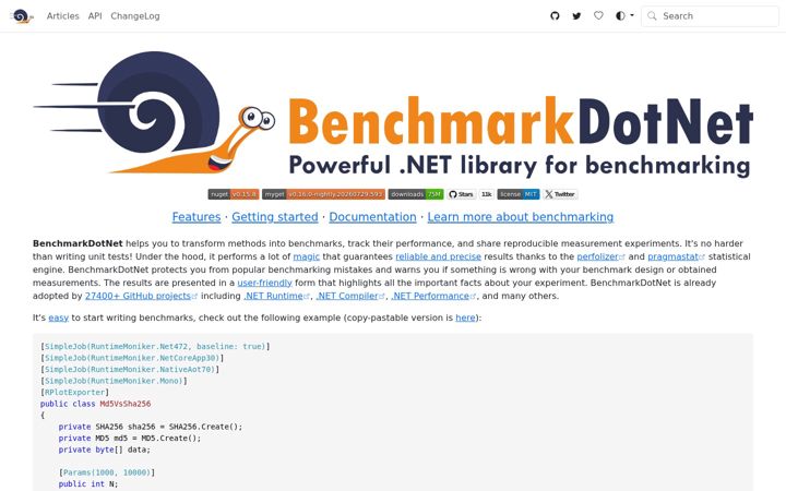 Screenshot of benchmarkdotnet.org
